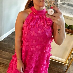 Beautiful fuchsia color dress with 3D flowers